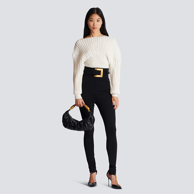 balmain ribbed knit long sleeve top